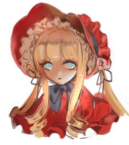 Rating: Safe Score: 0 Tags: 1girl bangs blonde_hair blue_eyes bonnet drill_hair hat image long_hair looking_at_viewer shinku simple_background solo twintails upper_body white_background User: admin