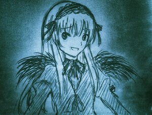 Rating: Safe Score: 0 Tags: 1girl blue_theme frills hairband image long_hair long_sleeves looking_at_viewer monochrome neck_ribbon open_mouth ribbon smile solo suigintou traditional_media upper_body wings User: admin
