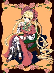 Rating: Safe Score: 0 Tags: 1girl blonde_hair blue_eyes bonnet bow chair cup dress drill_hair flower holding_cup image long_hair long_sleeves looking_at_viewer pink_flower pink_rose purple_rose red_flower red_rose rose saucer shinku sitting solo tea teacup teapot thorns twintails vase very_long_hair vines white_rose yellow_rose User: admin
