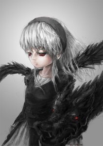 Rating: Safe Score: 0 Tags: 1girl bangs black_wings closed_mouth dress feathered_wings feathers grey_background image long_hair long_sleeves red_eyes simple_background solo suigintou wings User: admin