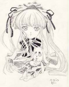 Rating: Safe Score: 0 Tags: 1girl graphite_(medium) image long_hair looking_at_viewer monochrome ribbon shinku solo traditional_media User: admin