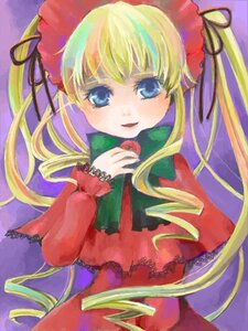 Rating: Safe Score: 0 Tags: 1girl bangs blonde_hair blue_eyes bonnet bow bowtie dress green_bow green_neckwear image long_hair long_sleeves looking_at_viewer marker_(medium) red_dress shinku sidelocks simple_background solo twintails very_long_hair User: admin