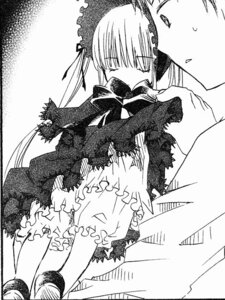 Rating: Safe Score: 0 Tags: 1girl bloomers blush comic dress frills greyscale hairband image joints long_hair long_sleeves monochrome ribbon shinku solo suigintou underwear wings User: admin