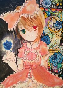 Rating: Safe Score: 0 Tags: blonde_hair blue_flower blue_rose brown_hair dress eyepatch flower frills green_eyes heterochromia hina_ichigo image multiple_girls red_eyes rose short_hair solo souseiseki suiseiseki traditional_media watercolor_(medium) User: admin