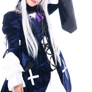 Rating: Safe Score: 0 Tags: dress head_out_of_frame jewelry juliet_sleeves long_hair long_sleeves necklace puffy_sleeves simple_background solo striped suigintou vertical_stripes white_background white_hair User: admin