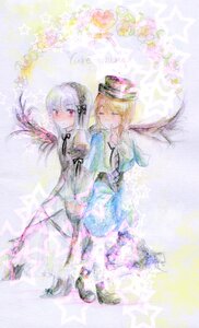 Rating: Safe Score: 0 Tags: 2girls blonde_hair closed_eyes dress hair_ornament hat image multiple_girls pair ribbon short_hair smile souseiseki suigintou User: admin