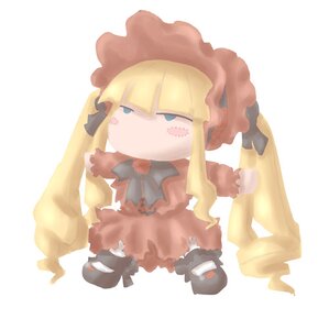 Rating: Safe Score: 0 Tags: 1girl bangs blonde_hair blue_eyes blush_stickers bonnet bow bowtie chibi dress drill_hair full_body hat image long_hair long_sleeves red_dress shinku solo standing striped User: admin