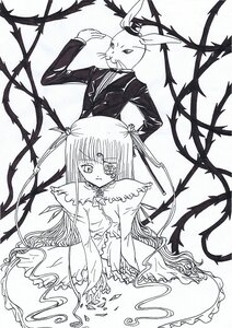 Rating: Safe Score: 0 Tags: 1girl barasuishou dress eyepatch frills greyscale hair_ribbon image leaf long_hair long_sleeves looking_at_viewer monochrome plant ribbon solo standing two_side_up very_long_hair vines User: admin
