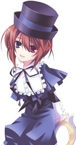 Rating: Safe Score: 0 Tags: 1girl :d bow brown_hair dress frills hat heterochromia image long_sleeves looking_at_viewer open_mouth red_eyes short_hair simple_background smile solo souseiseki top_hat white_background User: admin