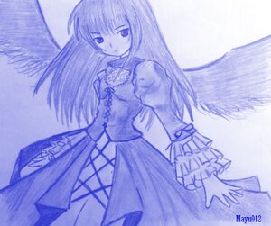 Rating: Safe Score: 0 Tags: 1girl angel_wings auto_tagged blue_theme bow bowtie feathered_wings image long_hair long_sleeves looking_at_viewer monochrome skirt solo suigintou wings User: admin