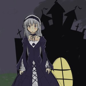 Rating: Safe Score: 0 Tags: 1girl black_dress blush cross cross-laced_clothes detached_collar dress flower frills hairband image juliet_sleeves long_hair long_sleeves looking_at_viewer moon night puffy_sleeves silver_hair solo standing suigintou wings User: admin