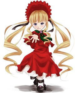 Rating: Safe Score: 0 Tags: 1girl black_footwear blonde_hair blue_eyes blush bonnet bow bowtie dress drill_hair full_body green_bow image long_hair long_sleeves looking_at_viewer red_dress shadow shinku shoes simple_background solo standing twin_drills twintails very_long_hair white_background User: admin