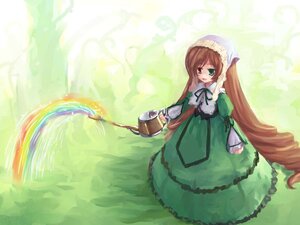 Rating: Safe Score: 0 Tags: 1girl brown_hair dress drill_hair frills green_dress green_eyes heterochromia holding image long_hair long_sleeves open_mouth solo standing suiseiseki twin_drills twintails very_long_hair watering_can User: admin