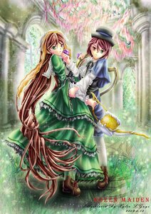 Rating: Safe Score: 0 Tags: 2girls boots brown_hair dress frills green_dress green_eyes hat heterochromia holding image long_hair long_sleeves multiple_girls outdoors pair red_eyes short_hair siblings souseiseki standing suiseiseki top_hat twins very_long_hair watering_can User: admin