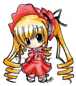 Rating: Safe Score: 0 Tags: 1girl blonde_hair bonnet bow bowtie chibi dress drill_hair full_body hat image long_hair long_sleeves looking_at_viewer marker_(medium) red_dress ringlets shinku shoes simple_background solo standing traditional_media twin_drills twintails very_long_hair white_background User: admin