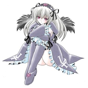 Rating: Safe Score: 0 Tags: 1girl black_wings blush dress flower frilled_sleeves frills full_body hairband image lolita_hairband long_hair long_sleeves looking_at_viewer pink_eyes ribbon rose silver_hair sitting solo suigintou wings User: admin