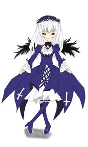 Rating: Safe Score: 0 Tags: 1girl black_wings boots detached_collar dress frills full_body hairband high_heel_boots image long_hair long_sleeves puffy_sleeves rose simple_background solo standing suigintou white_background wings User: admin