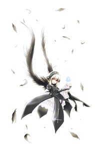 Rating: Safe Score: 0 Tags: 1girl black_feathers black_ribbon dress eyebrows_visible_through_hair feathers frills hairband holding image leaf long_sleeves looking_at_viewer petals red_eyes ribbon short_hair solo standing suigintou white_background wings User: admin