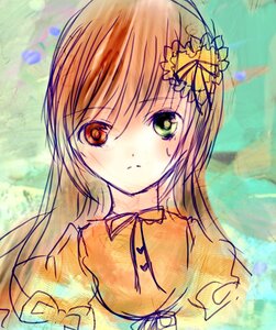 Rating: Safe Score: 0 Tags: 1girl auto_tagged bangs black_ribbon brown_hair dress eyebrows_visible_through_hair flower hair_flower hair_ornament heterochromia image long_hair looking_at_viewer ribbon solo suiseiseki upper_body yellow_dress User: admin