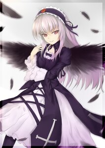 Rating: Safe Score: 3 Tags: 1girl black_feathers black_wings dress feathered_wings feathers frills hairband image juliet_sleeves long_hair long_sleeves looking_at_viewer pink_eyes puffy_sleeves ribbon silver_hair solo suigintou wings User: admin