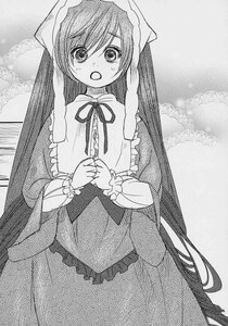 Rating: Safe Score: 0 Tags: 1girl blush dress greyscale halftone halftone_background image long_hair looking_at_viewer monochrome neck_ribbon open_mouth polka_dot ribbon solo suiseiseki very_long_hair User: admin