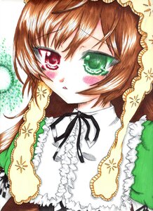 Rating: Safe Score: 0 Tags: 1girl blush brown_hair dress frills green_eyes hat image long_sleeves looking_at_viewer ribbon solo suiseiseki upper_body User: admin