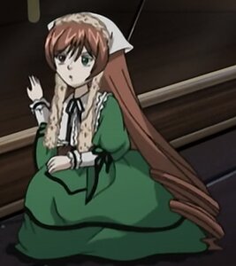 Rating: Safe Score: 0 Tags: 1girl brown_hair dress frills green_dress green_eyes heterochromia image long_hair long_sleeves sitting solo suiseiseki very_long_hair User: admin