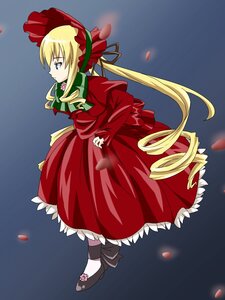 Rating: Safe Score: 0 Tags: 1girl blonde_hair blue_eyes bonnet bow dress drill_hair flower full_body image long_hair long_sleeves petals red_dress rose rose_petals shinku shoes solo standing twintails very_long_hair User: admin