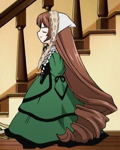 Rating: Safe Score: 0 Tags: 1girl apron brown_hair closed_eyes dress frills green_dress head_scarf image indoors long_hair long_sleeves profile solo standing suiseiseki very_long_hair User: admin