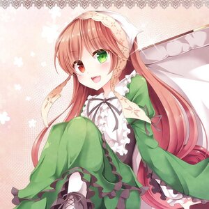 Rating: Safe Score: 0 Tags: 1girl :d blush brown_hair dress frills green_dress green_eyes heterochromia image long_hair long_sleeves open_mouth red_eyes smile solo suiseiseki very_long_hair User: admin