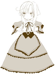 Rating: Safe Score: 0 Tags: 1girl blush dress fur_trim greyscale hood image long_sleeves looking_at_viewer monochrome ribbon short_hair solo standing suiseiseki white_background User: admin