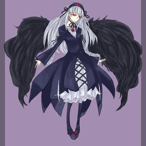 Rating: Safe Score: 0 Tags: 1girl black_dress black_legwear black_wings dress flower frills full_body hairband image long_hair long_sleeves looking_at_viewer pantyhose pink_eyes purple_background red_eyes rose silver_hair simple_background solo suigintou very_long_hair wings User: admin