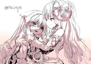 Rating: Safe Score: 0 Tags: 2girls bare_shoulders dress flower hair_flower hair_ornament image long_hair monochrome multiple_girls rose smile solo suiseiseki yuri User: admin