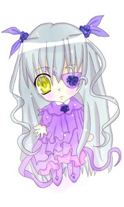 Rating: Safe Score: 0 Tags: 1girl :< barasuishou chibi dress eyepatch frown full_body hair_ribbon image long_hair long_sleeves purple_dress ribbon silver_hair solo standing striped striped_background two_side_up vertical_stripes very_long_hair yellow_eyes User: admin