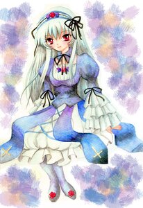 Rating: Safe Score: 0 Tags: 1girl blush dress flower frills full_body hairband image juliet_sleeves long_hair long_sleeves looking_at_viewer puffy_sleeves red_eyes ribbon solo standing suigintou traditional_media wings User: admin