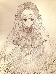 Rating: Safe Score: 0 Tags: 1girl bonnet capelet dress eyebrows_visible_through_hair frills image lolita_fashion long_hair long_sleeves looking_at_viewer monochrome shinku solo twintails User: admin