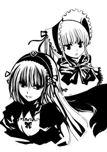 Rating: Safe Score: 0 Tags: 2girls greyscale hairband image long_hair long_sleeves looking_at_viewer monochrome multiple_girls pair shinku simple_background smile suigintou upper_body white_background User: admin