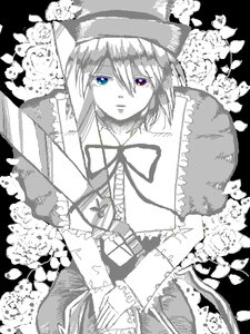 Rating: Safe Score: 0 Tags: 1girl blue_eyes flower greyscale hat image monochrome ribbon short_hair solo souseiseki spot_color User: admin