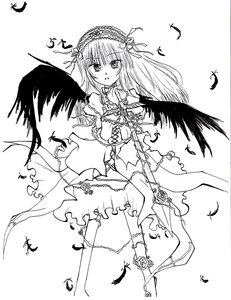 Rating: Safe Score: 0 Tags: 1girl black_feathers black_wings dress feathered_wings feathers flower frills full_body greyscale hairband image long_hair long_sleeves looking_at_viewer monochrome ribbon rose solo standing suigintou thighhighs wings User: admin