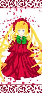 Rating: Safe Score: 0 Tags: 1girl blonde_hair blue_eyes bow bowtie dress flower green_bow long_hair long_sleeves looking_at_viewer petals red_dress rose rose_petals shinku solo twintails very_long_hair User: admin