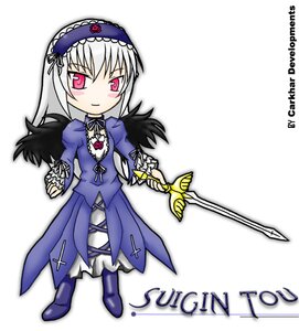Rating: Safe Score: 0 Tags: 1girl boots chibi cross-laced_clothes detached_collar dress frills full_body hairband holding holding_weapon image juliet_sleeves long_hair long_sleeves looking_at_viewer pink_eyes puffy_sleeves ribbon simple_background smile solo standing suigintou sword weapon white_background wings User: admin
