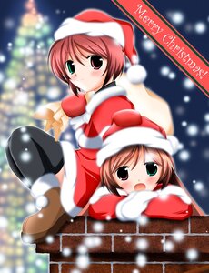 Rating: Safe Score: 0 Tags: 2girls blurry blush christmas depth_of_field green_eyes hat heterochromia image multiple_girls pair red_eyes santa_costume santa_hat siblings sisters snow souseiseki suiseiseki thighhighs twins User: admin