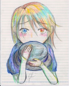 Rating: Safe Score: 0 Tags: blonde_hair color_trace colored_pencil_(medium) hair_between_eyes holding image long_hair looking_at_viewer simple_background solo souseiseki traditional_media watercolor_(medium) User: admin