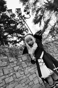 Rating: Safe Score: 0 Tags: 1girl dress greyscale hairband long_sleeves looking_at_viewer monochrome outdoors solo standing suigintou tree User: admin