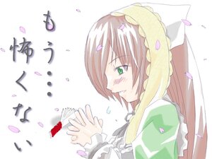 Rating: Safe Score: 0 Tags: 1girl blush brown_hair cherry_blossoms dress green_dress green_eyes image long_sleeves petals profile rose_petals solo suiseiseki tears User: admin