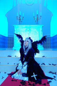 Rating: Safe Score: 0 Tags: 1girl auto_tagged bird black_dress blue_theme closed_eyes closed_mouth crow dress feathers indoors long_hair long_sleeves solo standing suigintou white_hair User: admin