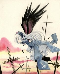 Rating: Safe Score: 0 Tags: 1girl black_wings cross dress flower frills hairband image long_hair long_sleeves silver_hair solo suigintou wings User: admin