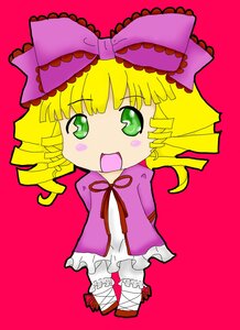 Rating: Safe Score: 0 Tags: 1girl :d auto_tagged blonde_hair bloomers blush_stickers bow chibi dress drill_hair frills full_body green_eyes hina_ichigo hinaichigo image long_sleeves open_mouth pink_bow simple_background smile solo User: admin