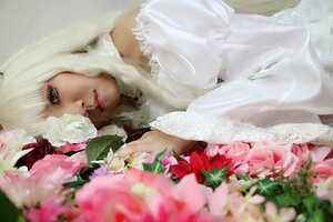 Rating: Safe Score: 0 Tags: 1girl bangs blurry blurry_foreground depth_of_field dress flower kirakishou lace lips long_hair looking_at_viewer photo realistic solo white_hair User: admin