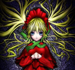 Rating: Safe Score: 0 Tags: 1girl blonde_hair blue_eyes blue_rose dress flower hands_clasped hands_together image interlocked_fingers long_hair long_sleeves looking_at_viewer lying on_back own_hands_together red_flower red_rose rose shinku solo yellow_flower User: admin
